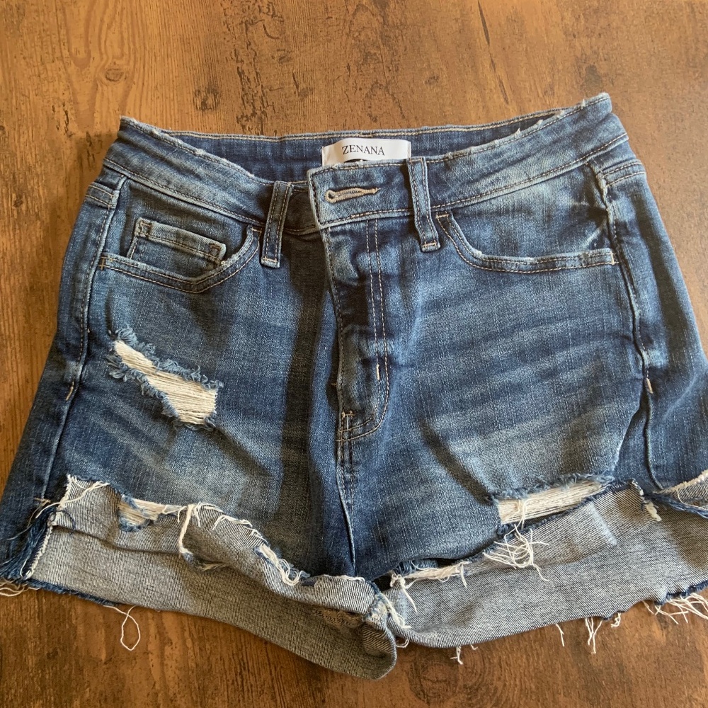 ZENANA Distressed Denim Shorts